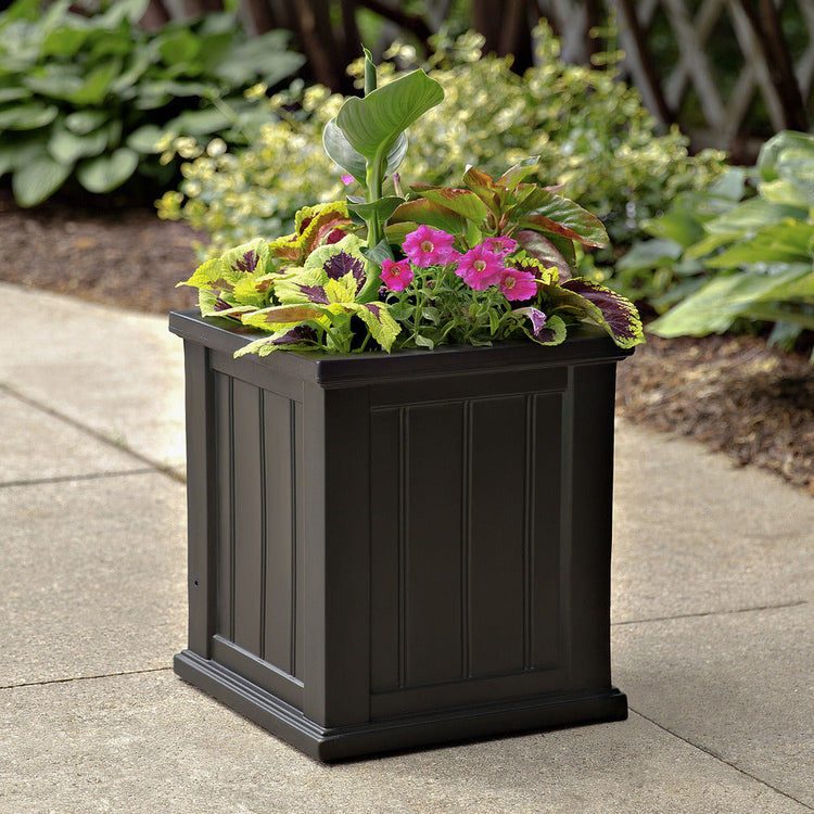 Cape Cod 16-inch Black Square Self-Watering Patio Planter