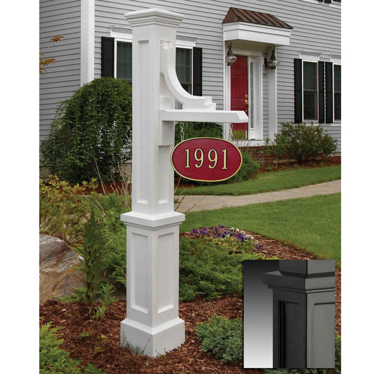 Woodhaven White Decorative Address Sign Post with Arm