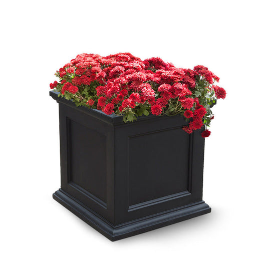 Fairfield 20-inch Square Black Pot Planter with Built-in Gravel Layer