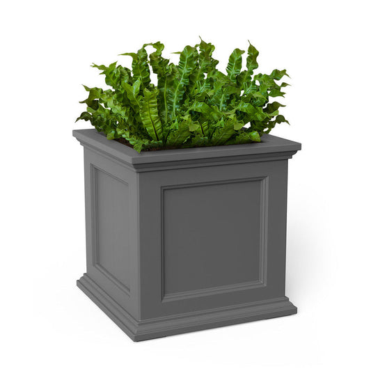 Fairfield 20-inch Square Grey Pot Planter with Built-in Gravel Layer