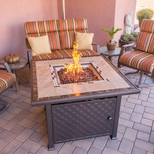 Hiland 40" Square Tile Bronze Propane Fire Pit, 40,000 BTUs