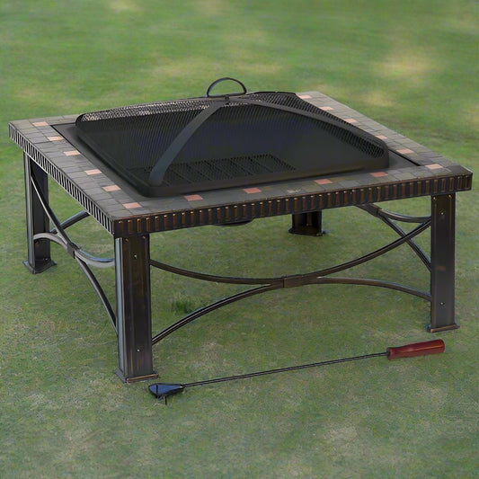 Hiland 30" AZ Patio Square Slate Tile Wood Burning Fire Pit