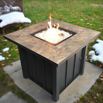 Hiland 30" AZ Patio Square Slate Tile Top Propane Fire Pit