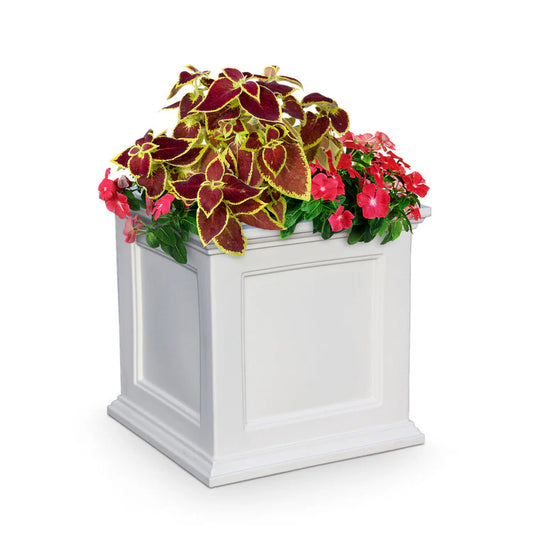 Fairfield 20-inch Square White Pot Planter with Built-in Gravel Layer