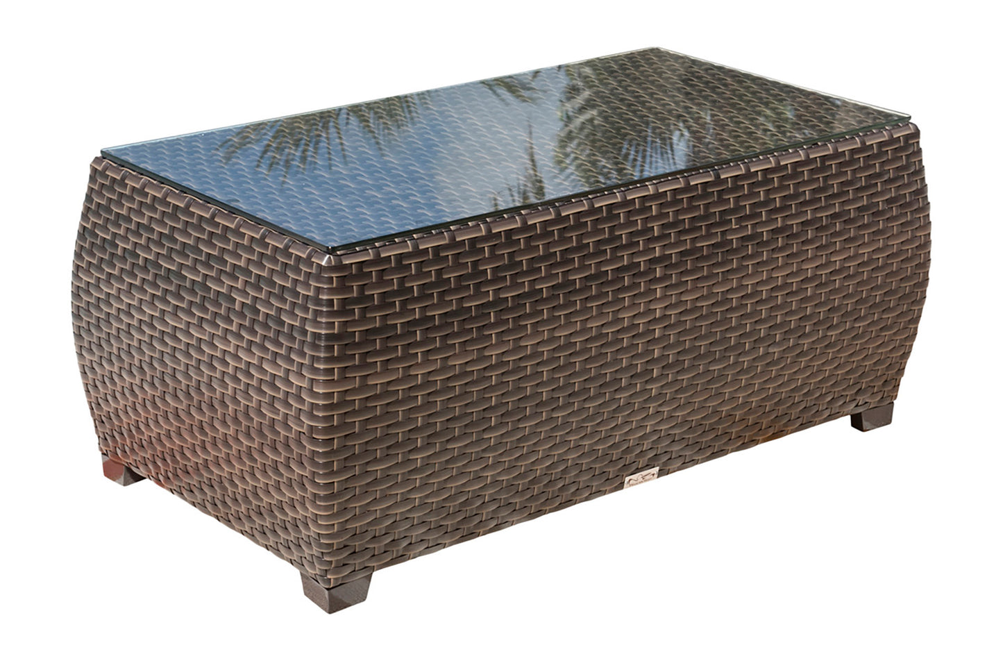 Hospitality Rattan Patio Fiji Outdoor Wicker Coffee Table with Glass Top