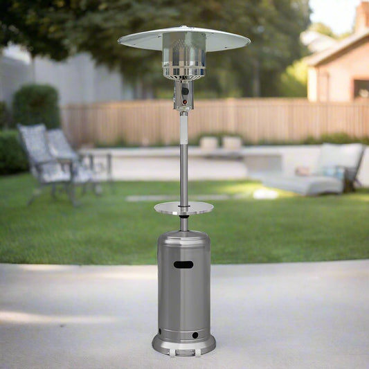 Hiland 87" Tall Stainless-Steel Propane Heater with Table & Wheels