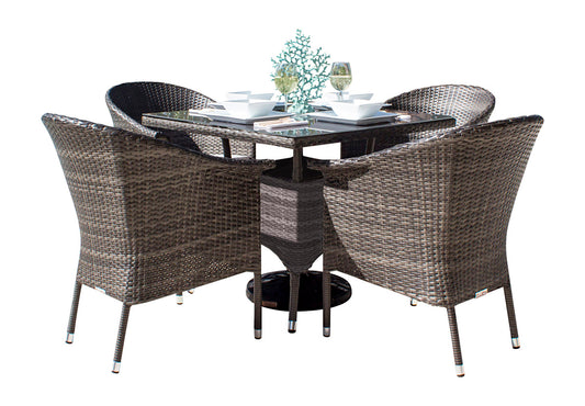 Hospitality Rattan Patio Ultra Gray 5-Piece Outdoor Wicker Armchair Dining Set with Cushions