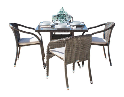 Hospitality Rattan Patio Ultra Gray 5-Piece Stackable Wicker Armchair Dining Set with Cushions