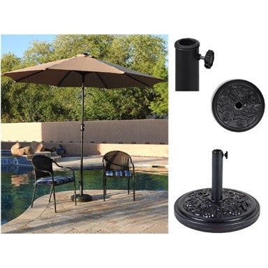 AZ Patio Heaters Tan Solar Market Patio Umbrella with LED Lights