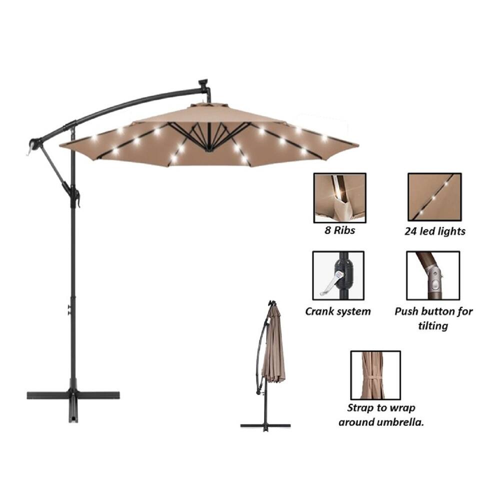 AZ Patio Heaters Tan Solar Market Patio Umbrella with LED Lights